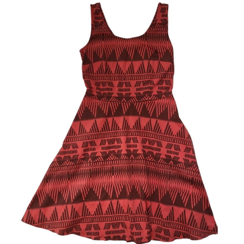 NEW YORK & COMPANY 90s Orange/Brown Aztec A-line Dress‎ Size XS